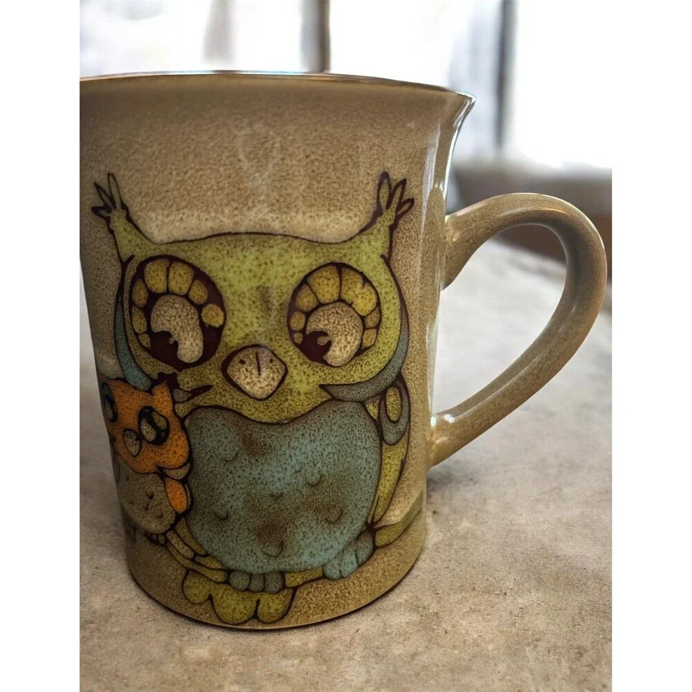 Vintage Coffee Mug Ceramic Cup Whimsical Colorful Owl BuddyBirds 16 oz Tea Cocoa